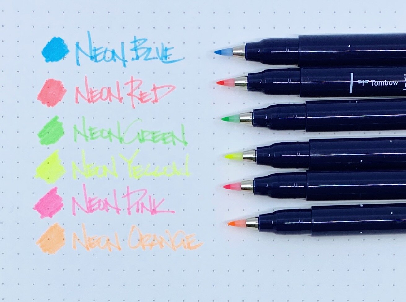 Tombow Fudenosuke Brush Pen Hard Tip, Neon Color Set Review — The